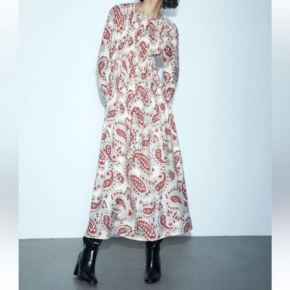H&M Cream Long Sleeve Sundress with Bishop Sleeves